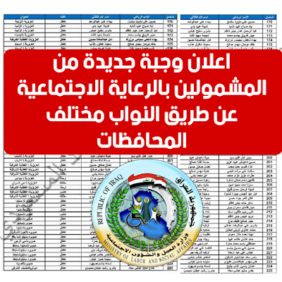 اعلان وجبة جديدة من المشمولين بالرعاية الاجتماعية عن طريق النواب مختلف المحافظات