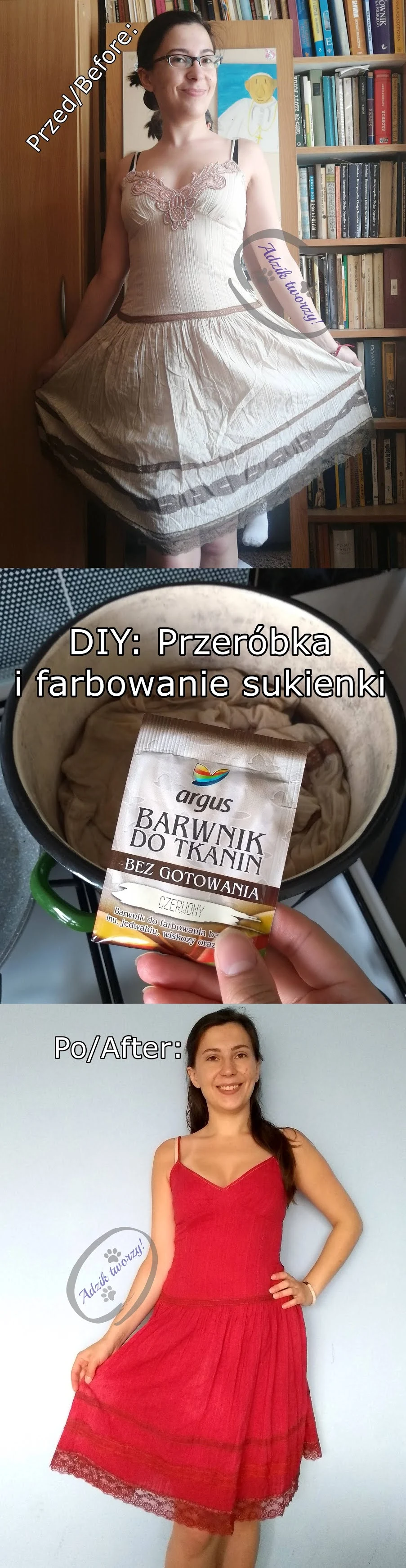 przeróbka i farbowanie DIY starej sukienki - Adzik tworzy