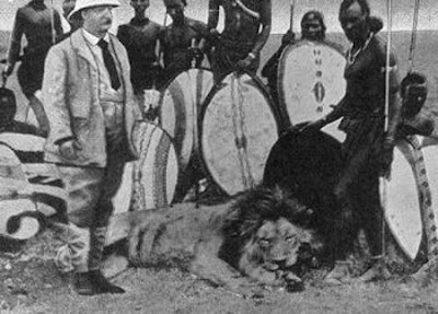 Africa Safari on Dead Lion During A Safari In 1910 Photo Credit Library Of Congress