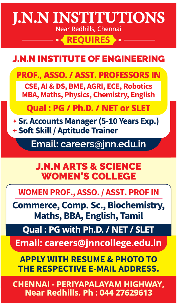 JNN Chennai Biochemistry Faculty Jobs