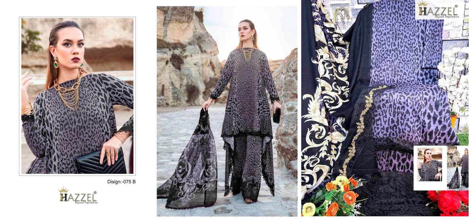 75 Hazzel Cotton Embroidery Work Pakistani Patch Work Suits