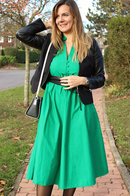 robe verte zara, escarpins san marina, sac lancaster les petites bulles de ma vie