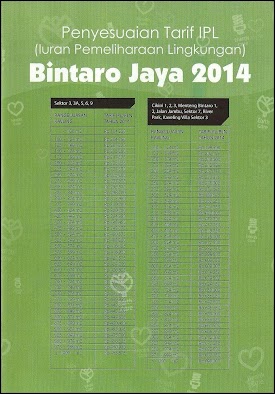 Penyesuaian Tarif IPL (Iuran Pemeliharaan Lingkungan) Bintaro Jaya 2014