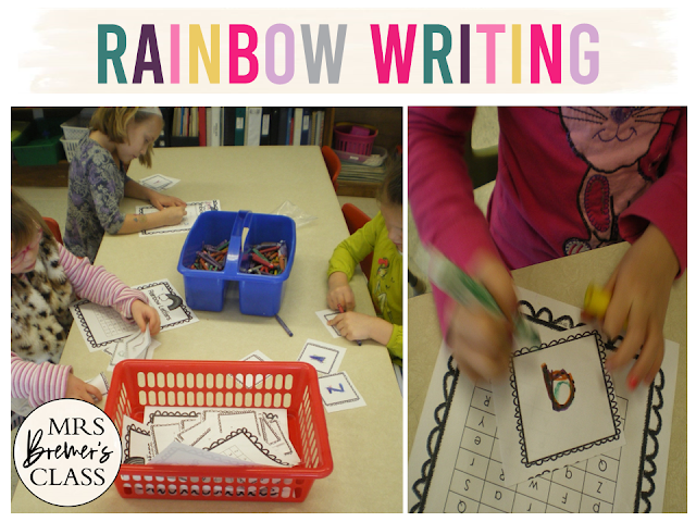 Rainbow Writing activities as printing practice for alphabet printing letter formation and sight word learning in Kindergarten and First Grade