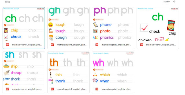 Mama Love Print 自製工作紙 - Phonics Resources 英文拼音練習 Consonant Digraphs  [ ch, gh , ph , sh , th , wh ] Phonics Printable Activities