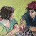 Chess Game - Original oil pastel portrait drawing