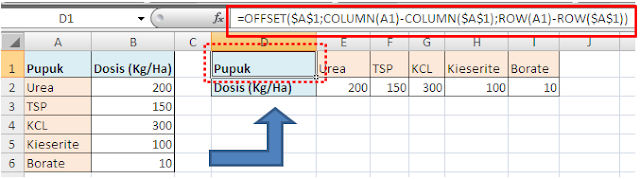 Contoh Formula OFFSET untuk Transpose Data Excel