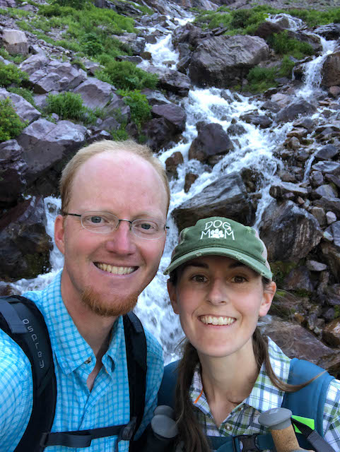 Selfie below Feather Woman Falls on the Sperry Lake Trail to Sperry Glacier