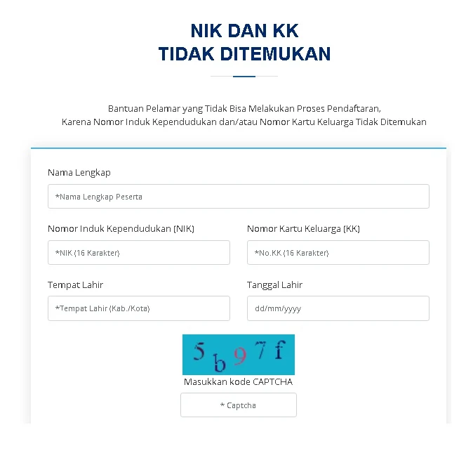 NIK dan KK tidak ditemukan