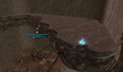 Two smugglers tumbling through the air while trying to land next to the blue mastery datacron on Corellia