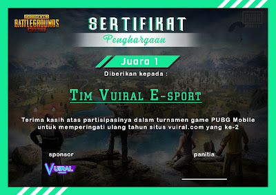 Download Mentahan Contoh Sertifikat Turnamen PUBG Mobile Keren 2