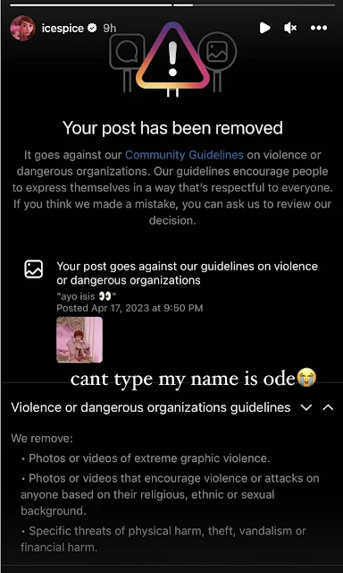 Ice Spice Post Removed By Instagram For Using Her Real Name
