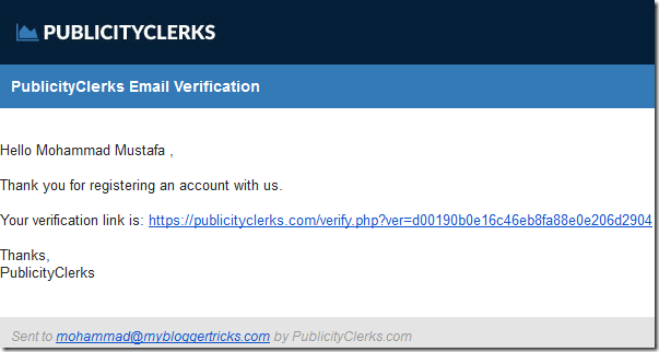 PublicityClerks Email Verification