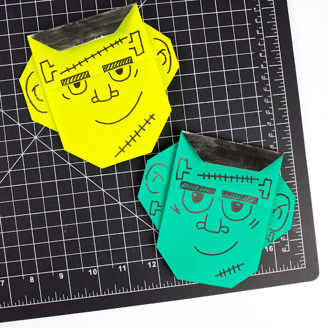 Easy Origami Frankenstein Monster Faces for Halloween Kids Craft