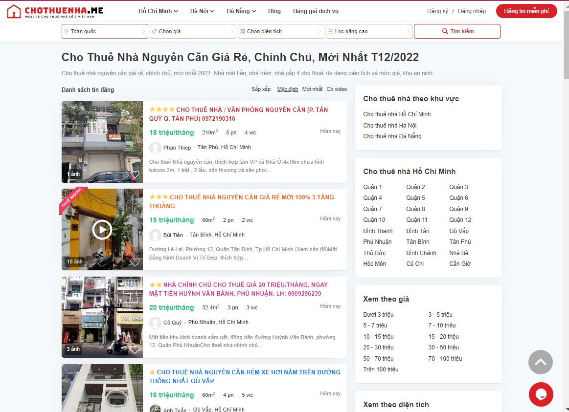 Đăng tin cho thuê nhà quận 1 tại website chothuenha.me