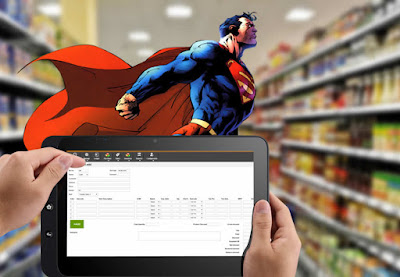Retail software and Superman showing in the picture