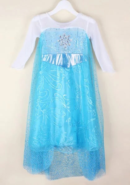 Stylish Long Sleeve Scoop Neck Spliced Sequin Embellished Cosplay Dress For Girls - Blue - 120