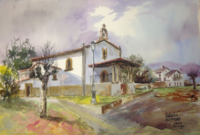 Ermita de Ntra Sra de Loreto, Colunga. Acuarela de Valentín del Fresno. Grupo Ultramar Acuarelistas