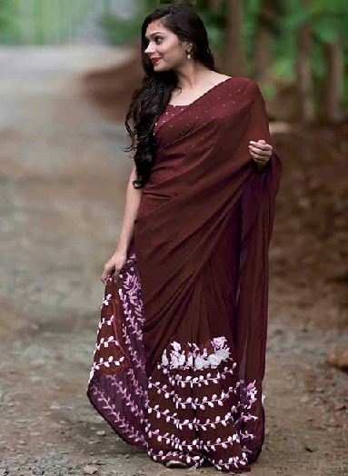 Brown Georgette Saree