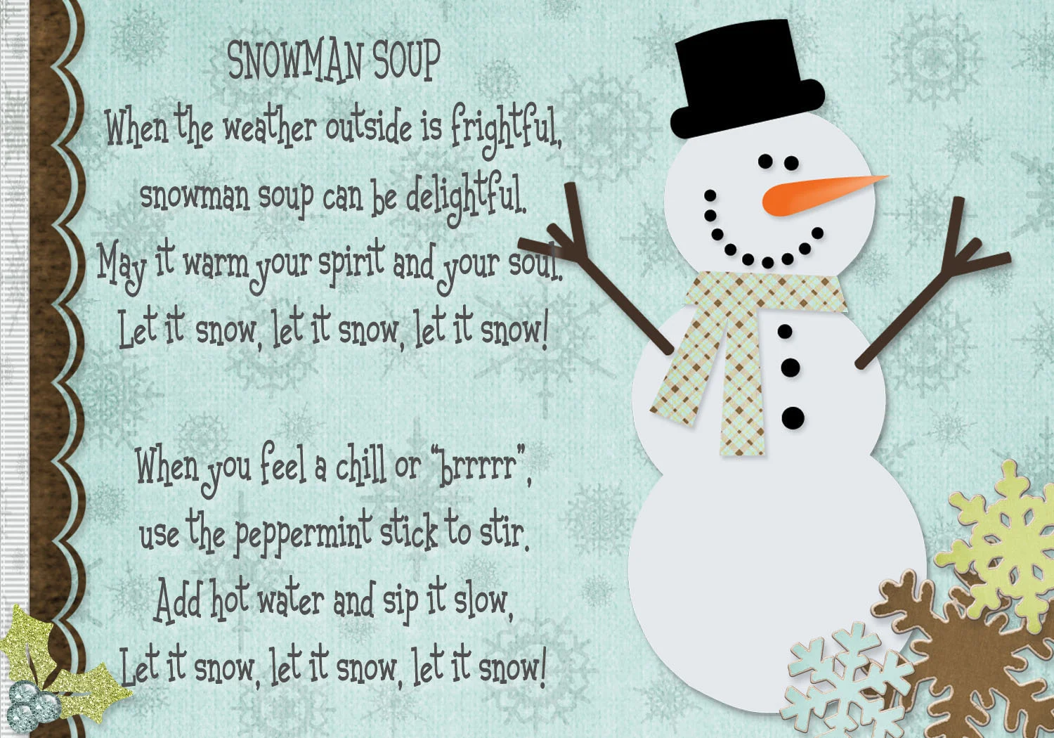 Free Printable Snowman Soup Recipe Printable Word Searches