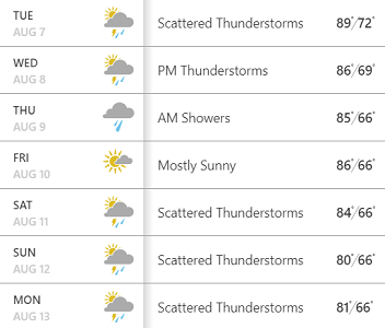 rainy weather in PA screenshot from weather dot com