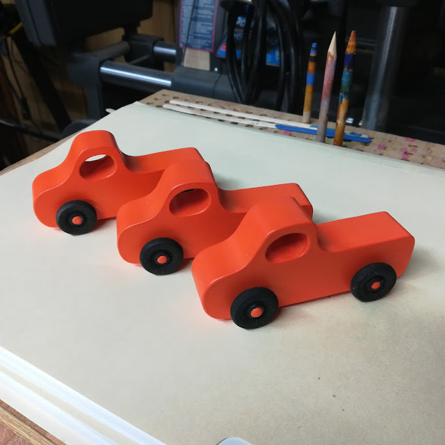 Handmade Wood Toy Toy Pickup Truck Pumpkin Orange and Black