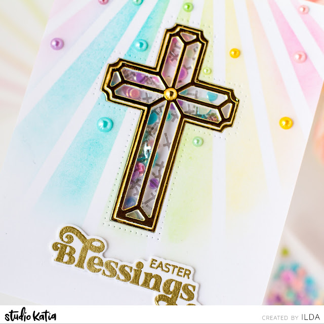 Easter Blessings, Cross Shaker Card, Studio Katia, Pastel, rainbow, Card Making, Stamping, Die Cutting, handmade card, ilovedoingallthingscrafty, Stamps, how to, ink blending,