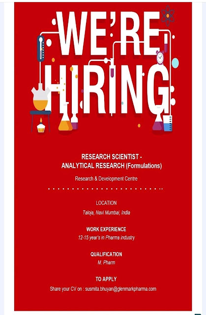 Job Availables, Glenmark Pharmaceuticals Job Vacancy for Research & Development Centre