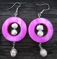 Wire Wrapped Shell and Pearl Wire Earrings