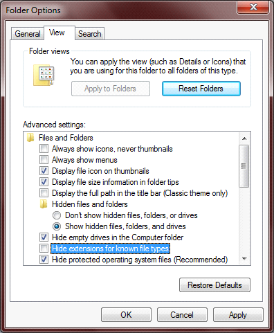 Ilmu Software: Menampilkan File Extention Windows 7