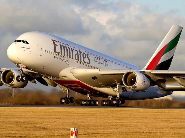 Emirates Airbus A380-800 Sunset Takeoff