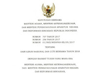 SKB 3 Menteri Tentang Hari Libur Nasional dan Cuti Bersama Tahun 2018