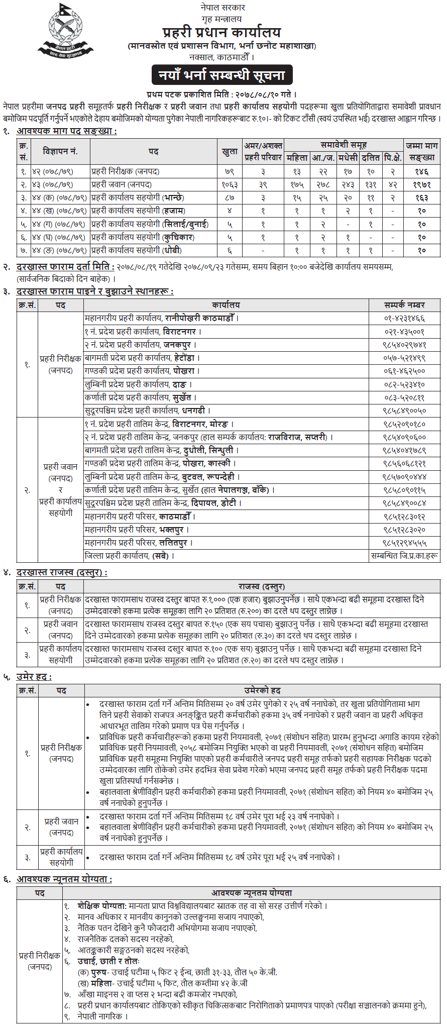 Nepal Police Vacancy 2078