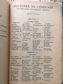 Vocabulario mallorquín español , nociones de lenguaje , 1947, lección primera