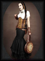 The trumpet skirt is a popular silhouette in steampunk fashion, based on victorian era hourglass silhouettes