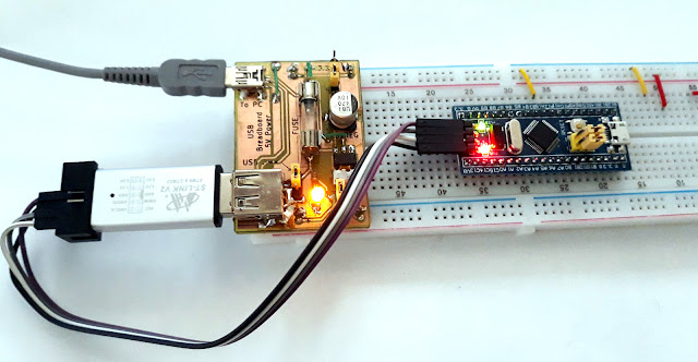 Using the USB power supply for programming a STM32 board