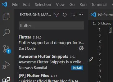 extensi Flutter di Visual Studio Code