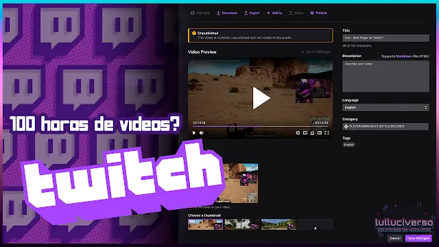 Banner de destaque sobre o limite de 100 horas de videos na Twitch