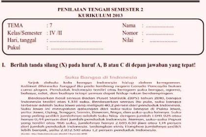 Soal UTS Semester 2 Kelas 4 Kurikulum 2013