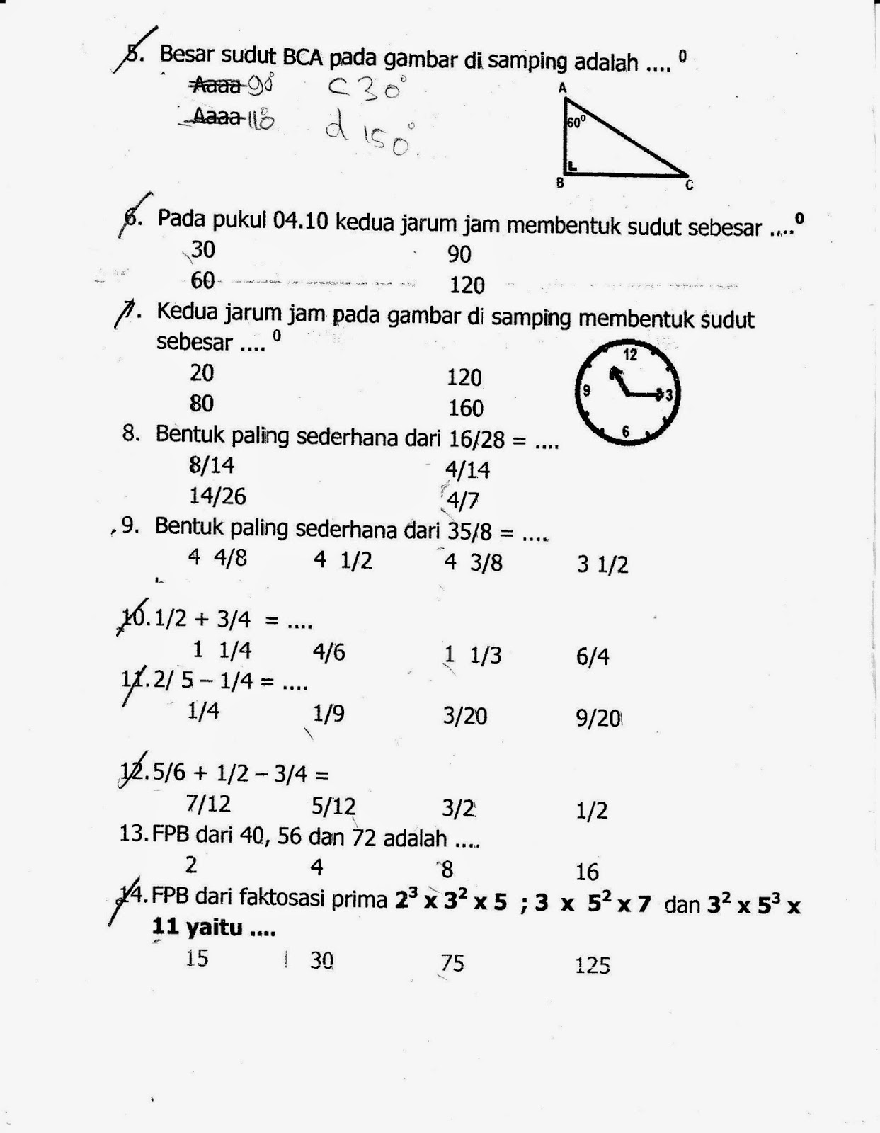 UAS Semester Ganjil Matematika Kelas 4 SD TA 2014 2015
