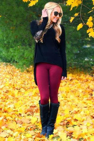 Black sweater long boots with purple leggings