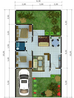 Denah Rumah 8x15 3 kamar tidur