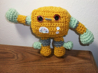 A crocheted Crobot