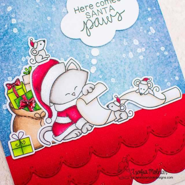 Here Comes Santa Paws Card by Zsofia Molnar | Santa Paws Newton Stamp Set, Sky Borders Die Set and Speech Bubbles Die Set by Newton's Nook Designs #newtonsnook #handmade