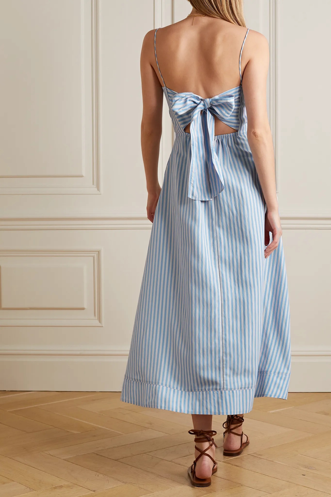 La Ligne Tie-back striped voile maxi dress