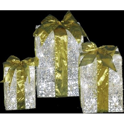 LED Lighted Gift Boxes with Gold Bows ( Set of 3 )