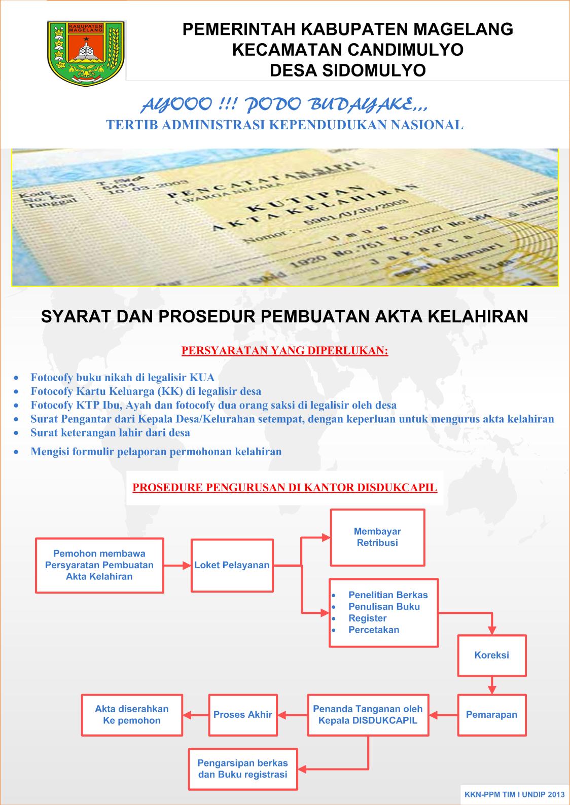 Alur Pembuatan Akta Kelahiran  DESA SIDOMULYO KECAMATAN 