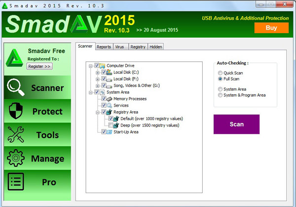 Interface of Smadav Antivirus performing computer virus scan using smadav antivirus