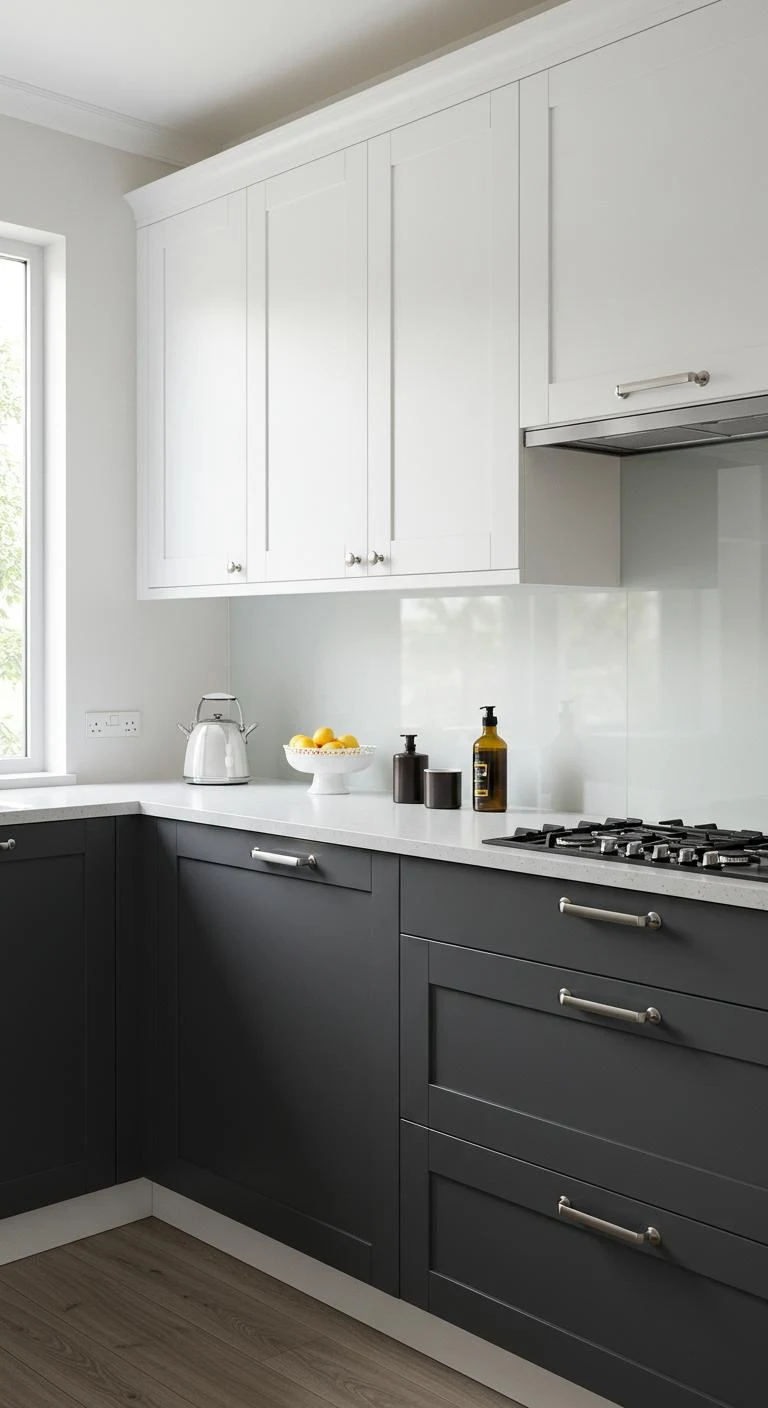 Modern White and Charcoal Two-Tone Kitchen Cabinetry