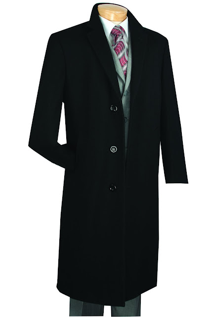 Winter Fall Essentials Men's Dress Top Coat 48" Long in Black - 54 Long / Black